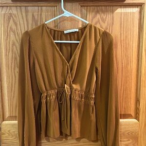 Abercrombie & Fitch Brown Tie Front Peplum Blouse